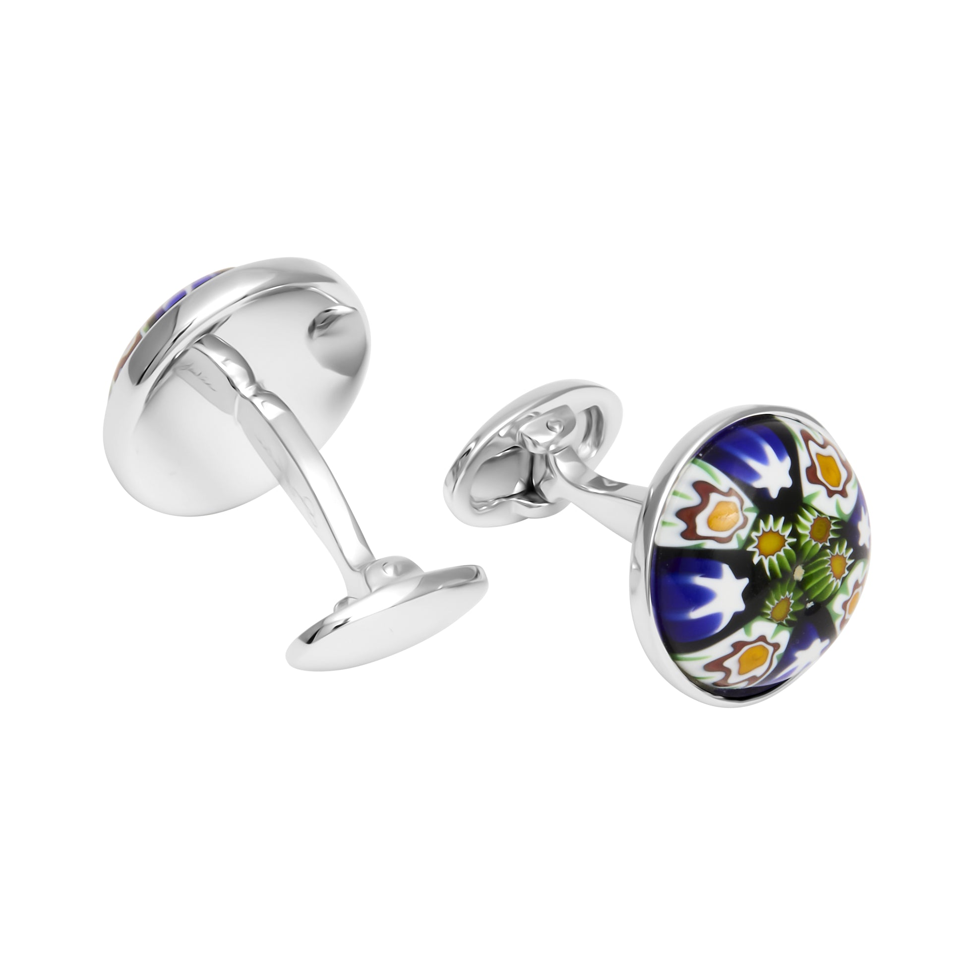 Round domed Venetian millefiori Murano glass cufflink pair 