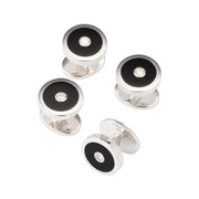 Black onyx and CZ round tuxedo shirt stud set in sterling silver with bullet-back posts — Jan Leslie