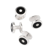 Black onyx and CZ round tuxedo shirt stud set in sterling silver with bullet-back posts — Jan Leslie