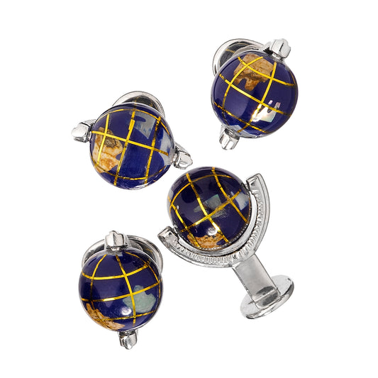 World Spinning Globe Lapis Inlay Sterling Studs