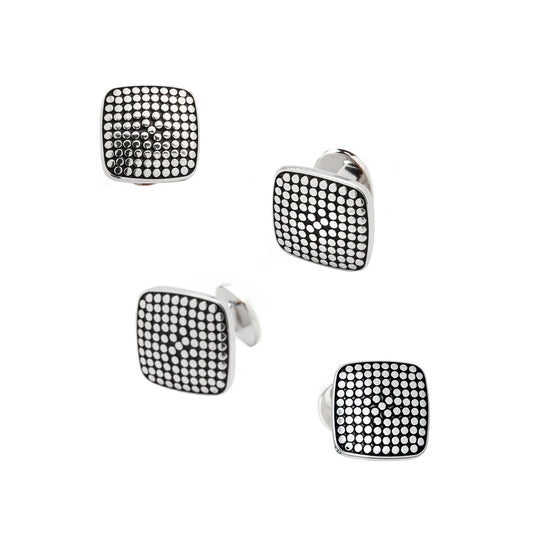 Dotted Square Sterling Tuxedo Studs