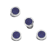 Set of four round lapis lazuli sterling silver tuxedo studs with screw-bezel detail, Jan Leslie