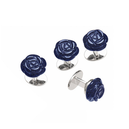 Rose Hand Carved Blue Goldstone Studs