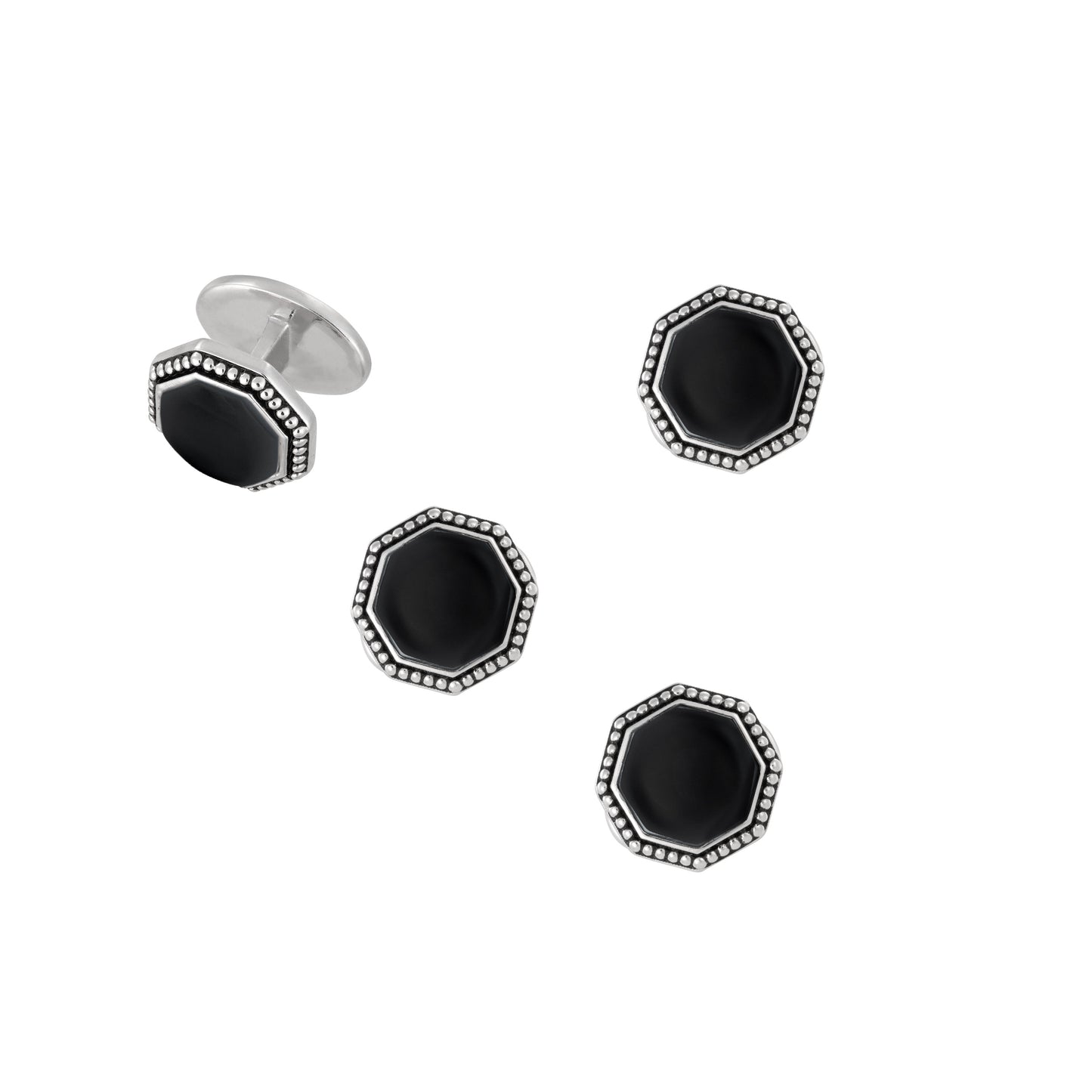 Octagon Gemstone Antique Border Sterling Tuxedo Studs