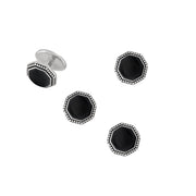 Octagon Gemstone Antique Border Sterling Tuxedo Studs