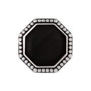 Oxidized sterling silver octagonal shirt stud with polished black onyx inlay and milgrain border, Jan Leslie