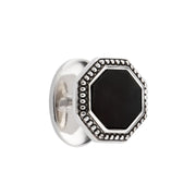 Oxidized sterling silver octagonal black onyx shirt stud with polished bullet back closure, Jan Leslie