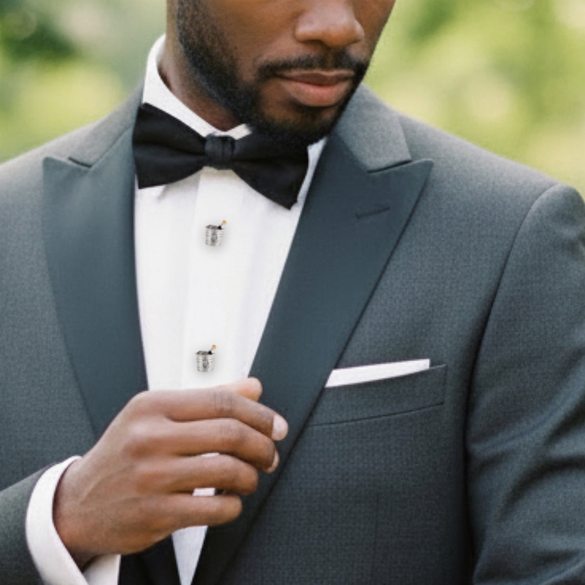 Champagne Bucket Sterling Tuxedo Studs