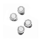 Set of four classic octagon white mother of pearl tuxedo shirt studs with polished sterling silver beveled octagon bezel 