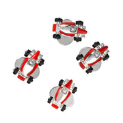 Red and silver enamel Formula 1 race car tuxedo stud set with silver bullet backs.