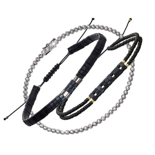 Diamond and Microbead Bracelet Stack