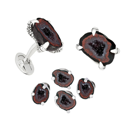 Agate Druzy Geode Claw Sterling Silver Cufflinks & Prong Tuxedo Studs I Jan Leslie