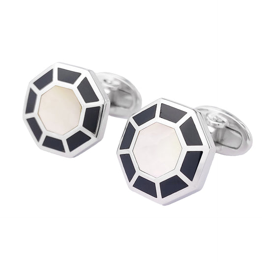 Octagon Enamel Silver Cufflinks