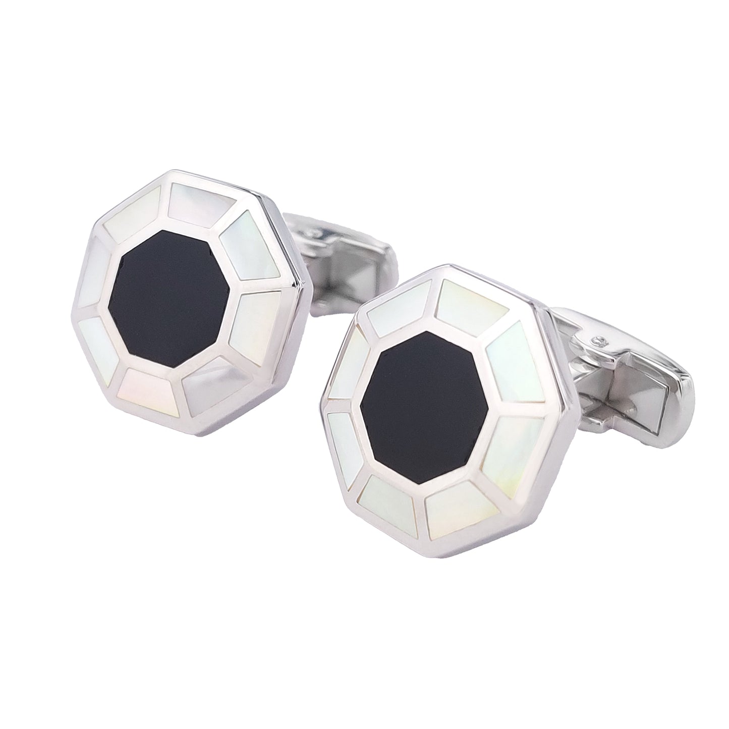 Octagon Enamel Silver Cufflinks
