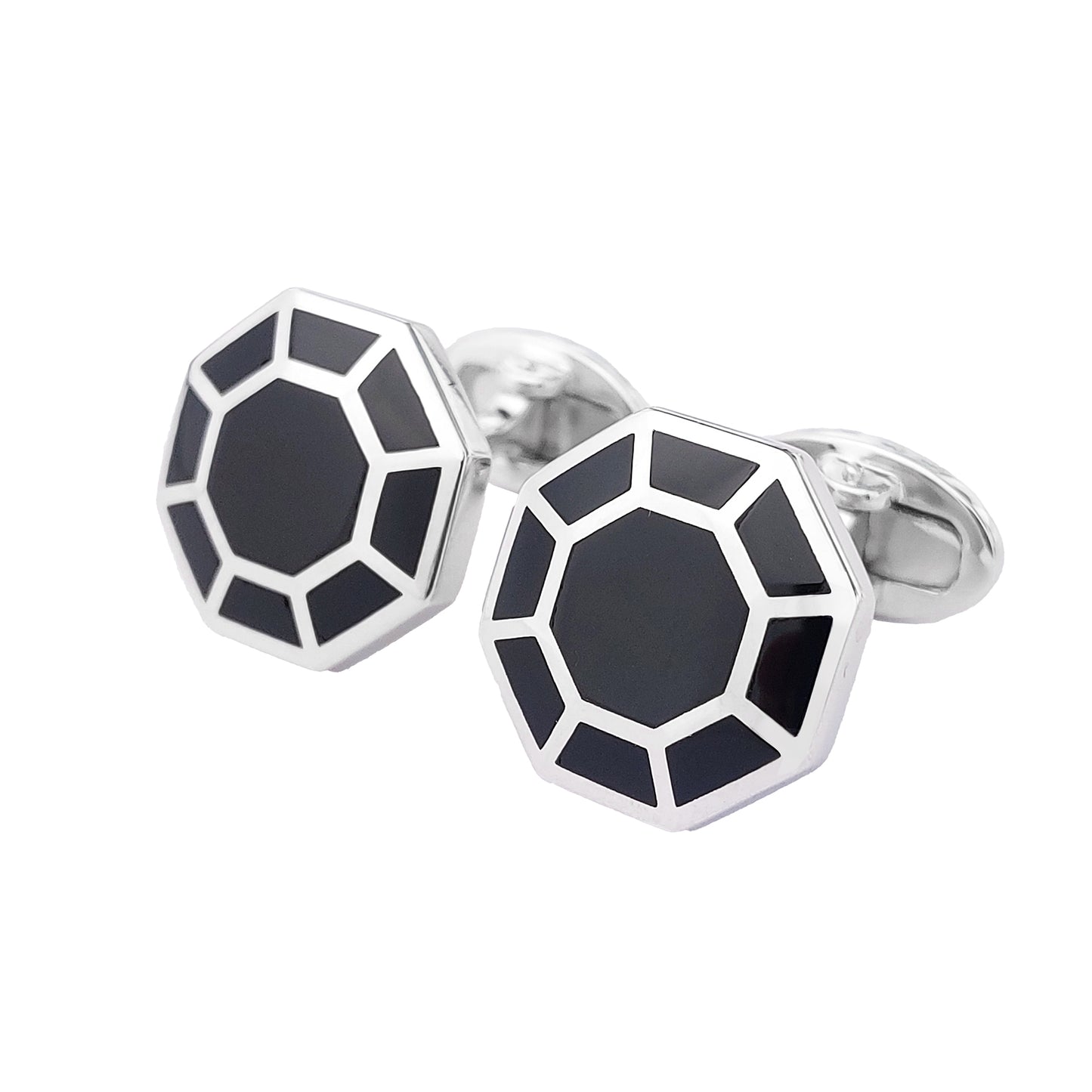 Octagon Enamel Silver Cufflinks