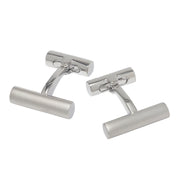 Sterling silver double-bar cufflinks with brushed cylinder face and high-polish T-bar toggle back closure, Jan Leslie