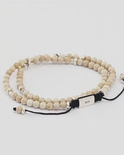 Bone Sterling Beaded Double Pull Cord Bracelet