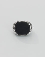 Cross Etched Black Onyx Sterling Silver Ring