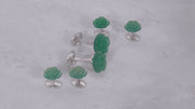 Rose Carved Green Agate Sterling Cufflinks & Studs
