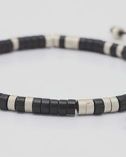 Black Agate Beaded Sterling Pull Cord Bracelet