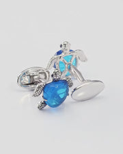 Sea Turtle with Hand Carved Quartz Sterling Cufflinks