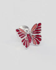 Hand Painted Enamel Butterfly Sterling Silver Lapel Pin