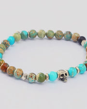 Sterling Silver Skull Chrysocolla & Agate Stretch Bracelet