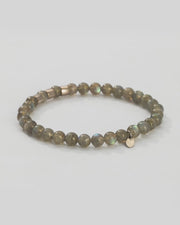 360 degree video of the Gemstone Beads and Sterling Silver Spacer Elastic Bracelet in labradorite. 