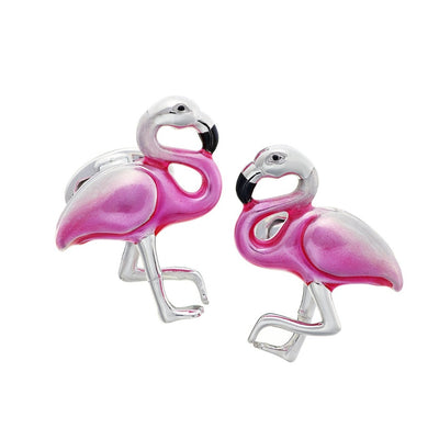 Flamingo Enamel & Sterling Silver Cufflinks I Jan Leslie Cufflinks and Accessories. 