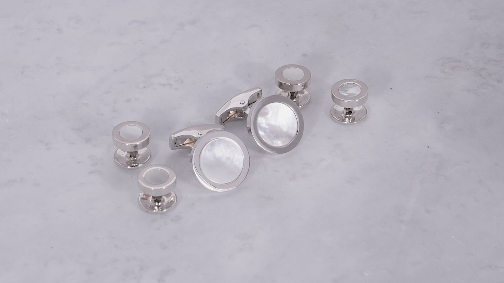 Mother of Pearl Inlay Sterling Silver Cufflinks & Tuxedo Studs