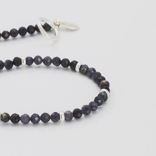 360 degree video of the Blue Sapphire Beaded Necklace with Sterling Silver Accents and Toggle Closure. Jan Leslie Cufflinks and Accessories. 