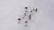 180 video of Jan Leslie's Onyx Gemstone with Rivet Etch Detail Sterling Silver Cufflinks & Tuxedo Studs. 
