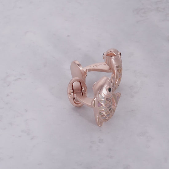 180 video of Koi Fish Matte Rose Gold & Taupe Mother of Pearl Cufflinks with Mother of Pearl 