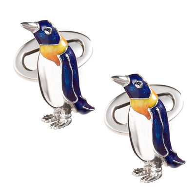 Enamel Penguin Sterling Silver Cufflinks with blue enamel I Jan Leslie Cufflinks and Accessories. 