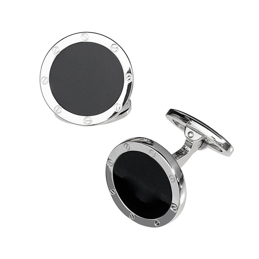 Gemstone Rivet Etch Detail Sterling Silver Cufflinks with black onyx inlay | Jan Leslie Cufflinks and Accessories.