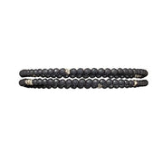 Double-strand faceted grey hematite bead bracelets with silver pyrite accent beads flat-lay