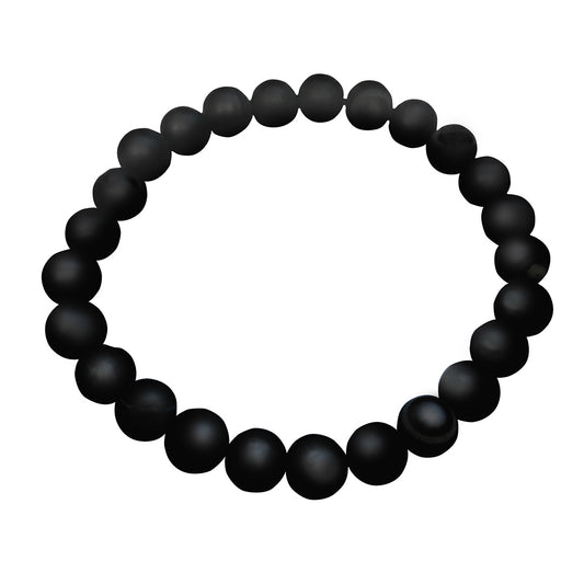8mm Gemstone Beaded Elastic Bracelet in Matte Onyx  | Jan Leslie