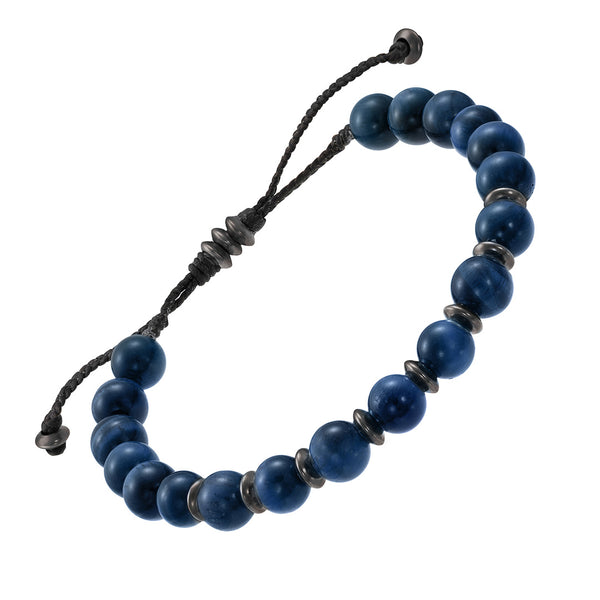 Blue Tiger Eye & Gunmetal Bead Pull Cord Bracelet – Jan Leslie