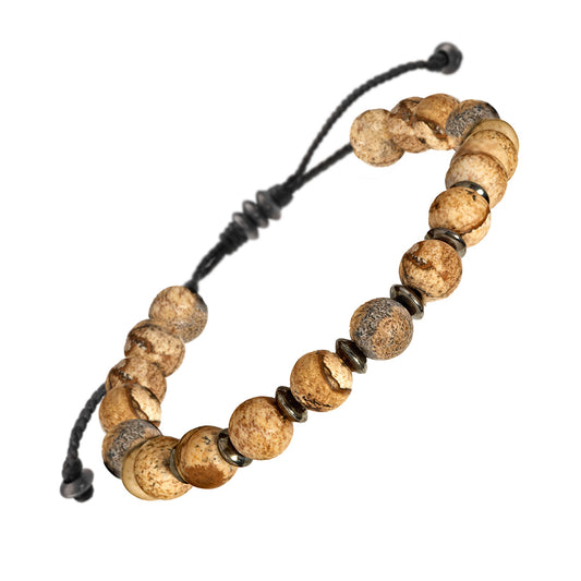 Gemstone Bead Bracelet with Alternating Accent Beads in picture jasper pull cord I Jan Leslie Cufflinks and Accessories. 