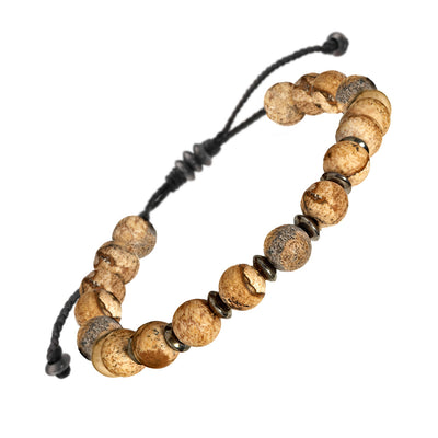 Gemstone Bead Bracelet with Alternating Accent Beads in picture jasper pull cord I Jan Leslie Cufflinks and Accessories. 