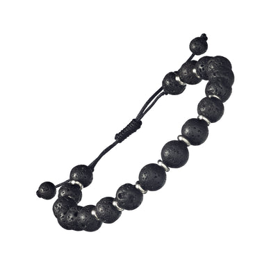 Lava Stone Bead Bracelet with Silver Spacer Beads on a Wax Cord I Jan Leslie Cufflinks and Accessories. 
