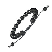 Back view of the Handmade Matte Black Onyx Beaded Bracelet with Metal Accent on a Wax Cord from Jan Leslie.