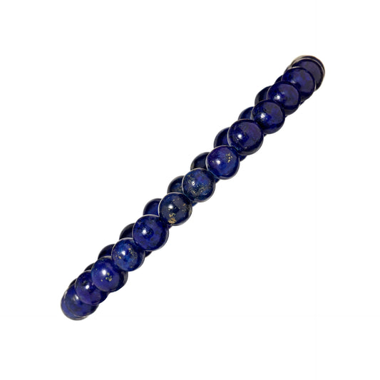 Polished deep royal blue lapis lazuli round bead stretch bracelet 