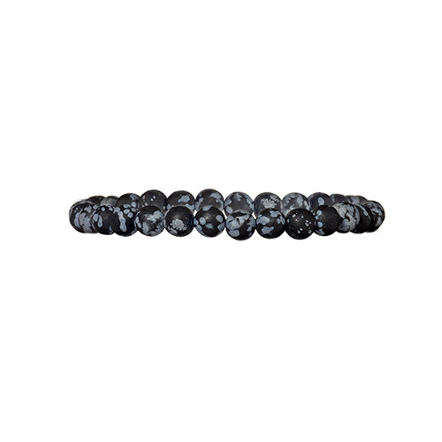 6mm Semiprecious Gemstone Beaded Elastic Bracelet in Matte Snowflake Obsidian I Jan Leslie