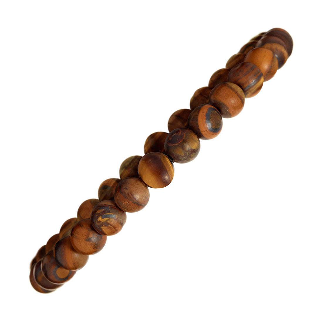 6mm Semiprecious Gemstone Beaded Elastic Bracelet in Matte Tigers Eye I Jan Leslie 