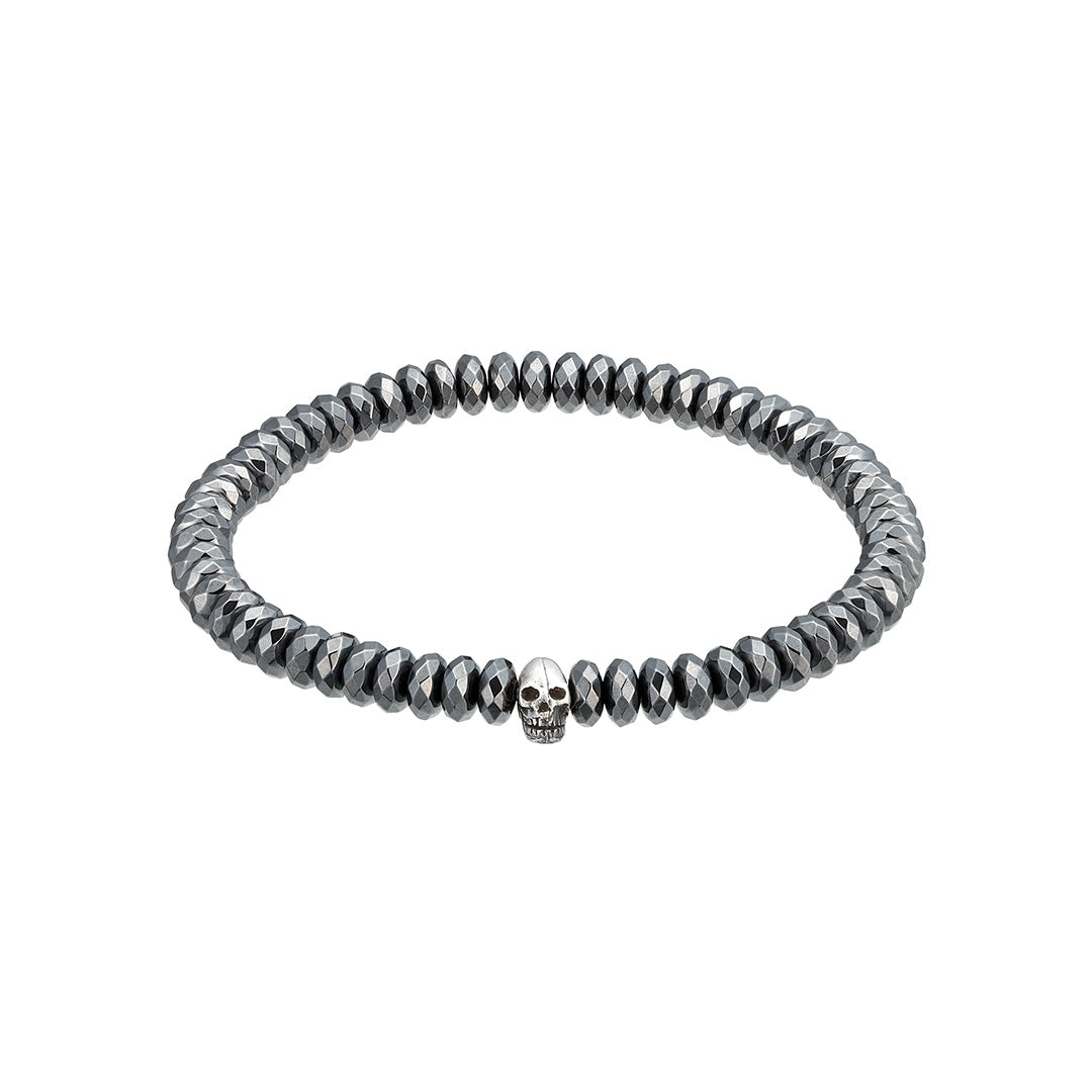 JAN LESLIE GEMSTONE & SKULL BRACELET in faceted hematite I Jan Leslie Cufflinks and Accessories. 