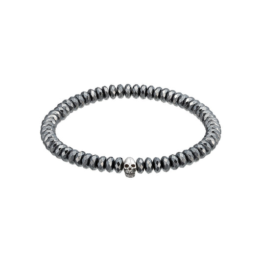 JAN LESLIE GEMSTONE & SKULL BRACELET in faceted hematite I Jan Leslie Cufflinks and Accessories. 