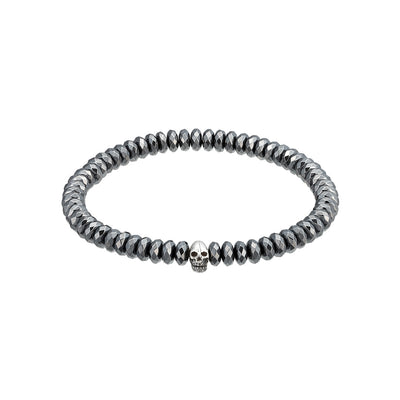 JAN LESLIE GEMSTONE & SKULL BRACELET in faceted hematite I Jan Leslie Cufflinks and Accessories. 