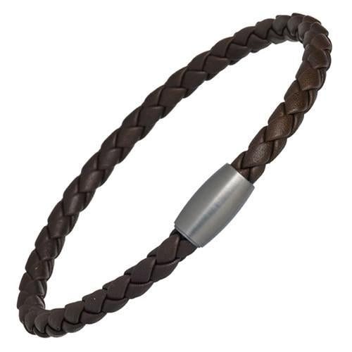 Brown Braided Leather Magnet Bracelet with stainless steel magnetic clasp I Jan Leslie 