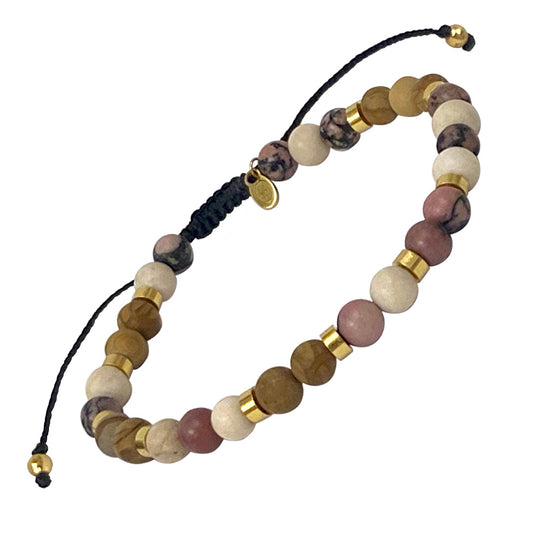 Mixed 8mm Gemstone Bead Pull Cord Sterling Silver Bracelet in Rhodonite I Jan Leslie Cufflinks and Accessories.